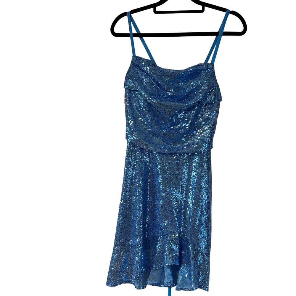 NWT Blue Sequin Cocktail Dress Size 6 Lace-Up Back Sparkly Party Homecoming Mini